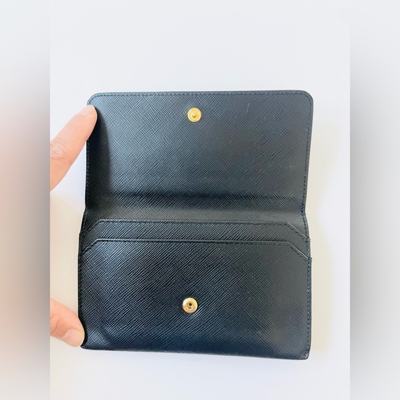 Prada Black Saffiano Leather Bi fold wallet card case logo embellished - Picture 6 of 12